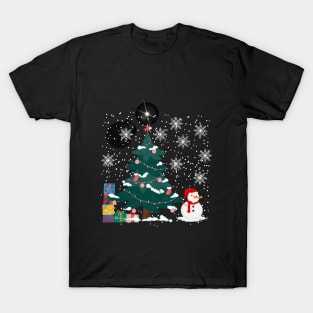 Snowman with Christmas tree and gifts T-Shirt